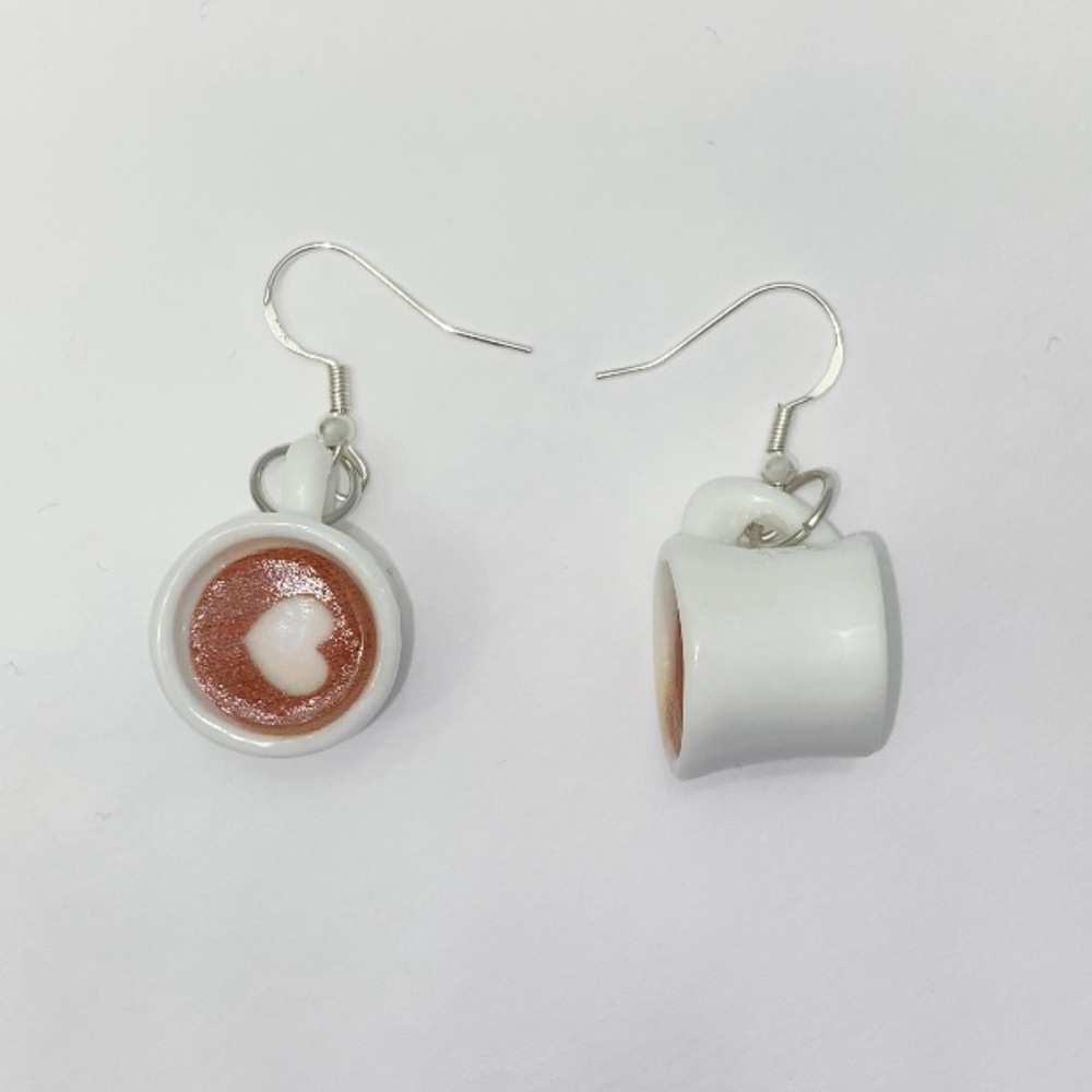 White Coffee Cup Earrings | Barista Heart Art Design ☕️